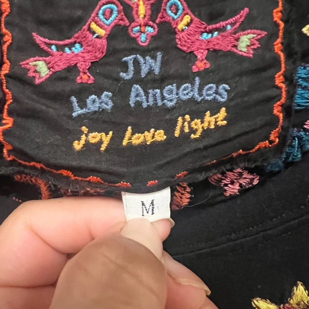 Johnny Was Black Embroidered Scoop Neck Long Sleeve Top Size M - Picture 4 of 5